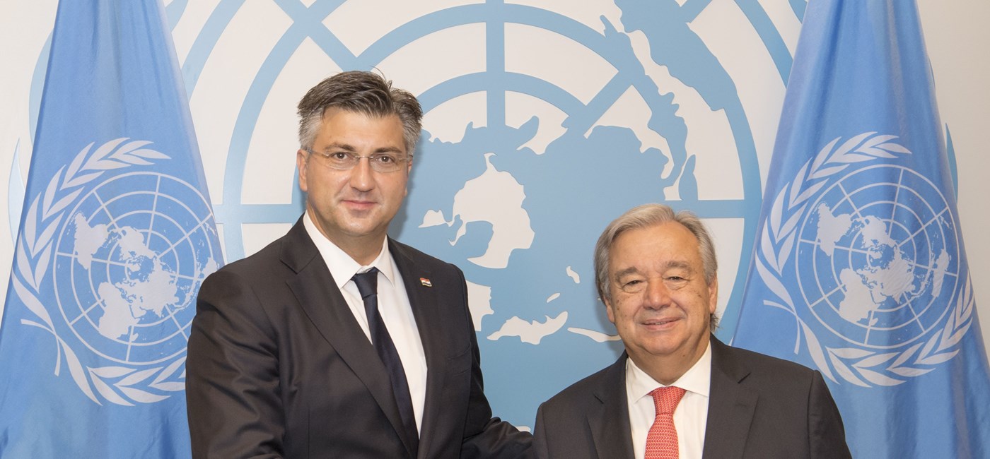 Predsjednik Vlade Plenković uoči današnjeg govora na Općoj skupštini UN-u sastao se s glavnim tajnikom UN-a Guterresom